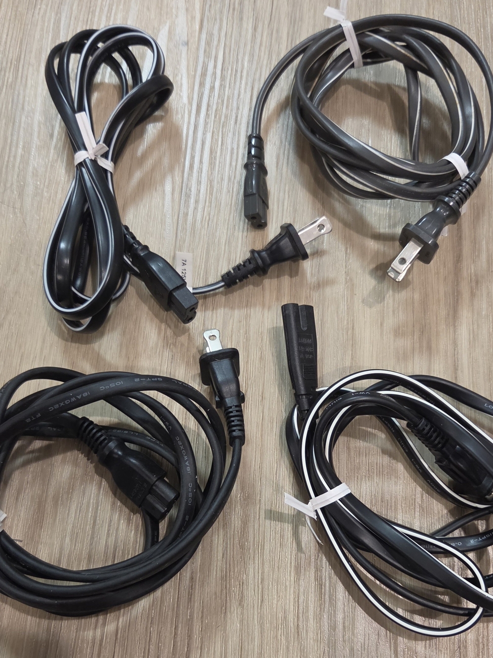 Lot Of 4 7a 125v Power Cord, Various Lengths, Used, Untested